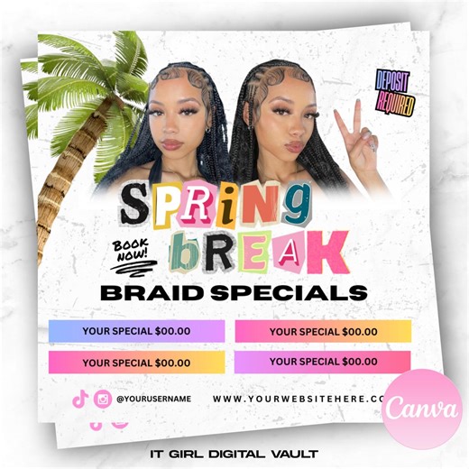 Editable Spring Break Braids Flyer: Hair Install, Social Media (digital Download) - Etsy