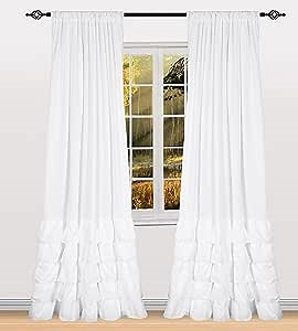Rod Pocket Gypsy Ruffle Waterfall Layer Curtains-Window Panel Drapes Set for Living, Dining Room, Bedroom 52×84 Inch Solid White 2 Panels(White, 52"×84")