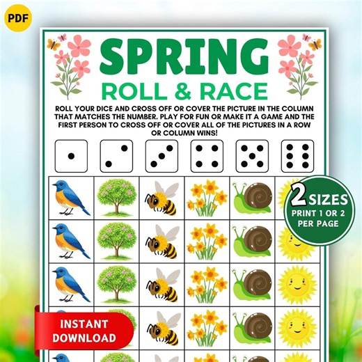 Spring Roll and Race Game, Printable Spring Dice Game for Kids & Adults, Spring Party Game, Classroom Spring Activity, Spring Games Ideas - Etsy