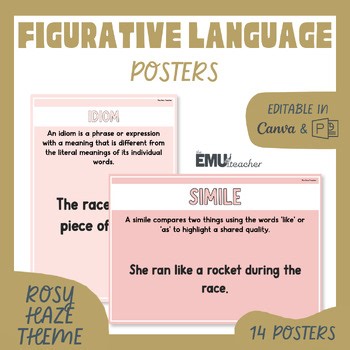 Figurative Language Poster Rosy Haze Idiom Simile Hyperbole Metaphor Oxymoron