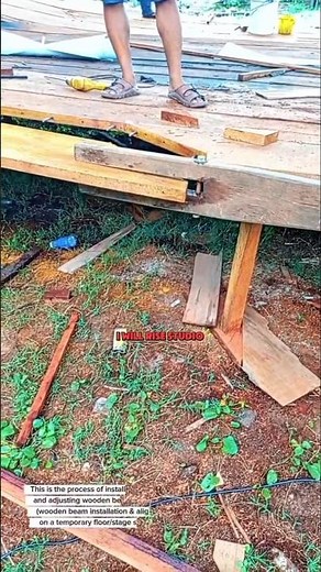 Manual Wooden Beam Installation for Temporary Floor Structure