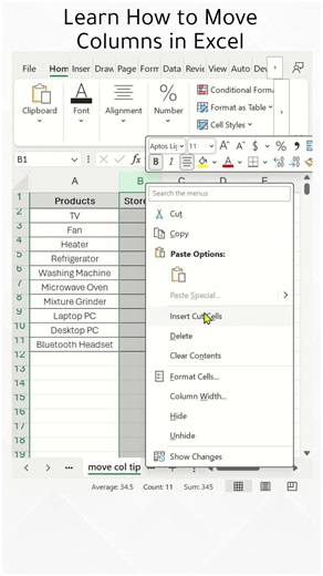 Excel for Beginners | How to Move Columns