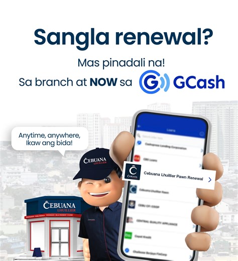 ✨ Kahit saan, kahit kailan, Renew your sangla with Cebuana! ✨ Pwede sa branch nationwide 🏦 or through GCash 📱 in 4 easy steps: ➡️ Log-in sa GCash > BILLS ➡️ Search Cebuana Lhuillier Pawn Renewal ➡️ Enter Pawn Ticket Number Amount ➡️ Claim your new pawn ticket at Cebuana after payment 💎 Branch man o online, basta Cebuana, sure ka sa renewal! #RenewEasyWithC | Cebuana Lhuillier