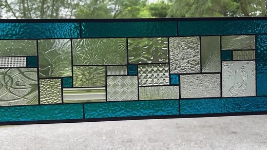 Dark Aqua & Clear Textured Stained Glass Panel | Honey Dew Glass | 9.5" X 27.5" - Etsy