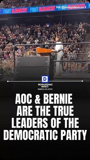Whatever your opinion is of Bernie and AOC, there’s no denying that they’re the leaders of the Democratic Party. Last night they held a huge rally at Arizona State University, drawing thousands of energized supporters. Their “Fighting Oligarchy” tour is a direct challenge to the billionaire class and a call for Democrats to fight for working-class Americans instead of catering to the wealthy. Establishment Democrats such as Pelosi, Schumer, Clyburn and Jeffries have failed to stop Trump by const
