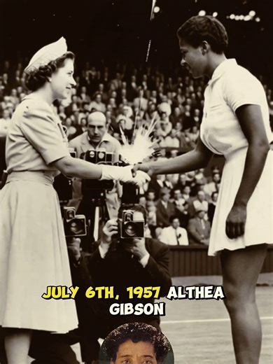 Althea Gibson: First Black Wimbledon Champion (1957) On July 6, 1957, Althea Gibson shook hands with Queen Elizabeth after becoming the first Black champion in Wimbledon history. Born to sharecroppers, banned from white tournaments for years, Althea finally broke through after champion Alice Marble wrote a scathing 1950 editorial calling tennis