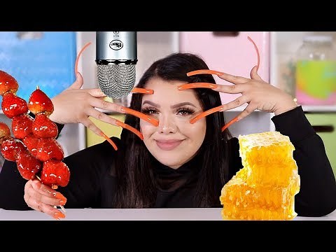 i Tried ASMR.. Eating Raw Honeycomb, Super Long Nails, Slime +more