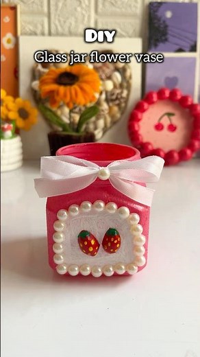 Diy glass jar flower vase 🧿🌷 | cute home decor #craft #craftideas #flowervase #glassjar #artsy