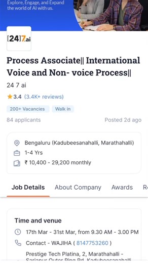 24/7 ai conducted a mega walk in drive for freshers/experienced candidates in voice and non voice