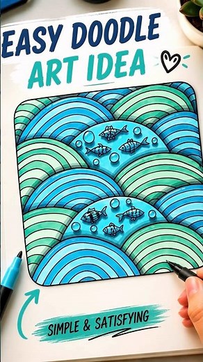 Easy Ocean Doodle Drawing 🌊 | Relaxing Fish Pattern Art | Satisfying Drawing #Shorts