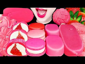 ASMR Pink Ice Cream Mochi Magnum Dessert 핑크 아이스크림 매그넘 디저트 먹방 Mukbang, Eating