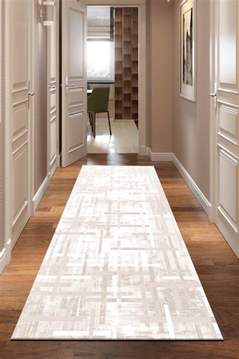 Abstract Beige Gray Runner Rug | Soft Modern Carpet With Geometric Layers | Durable Non Slip Hallway Rug for Home, DM952670R - Etsy