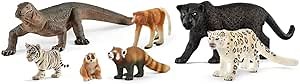 Schleich Wild Life Realistic Asian Animal Figurine Set - 7-Piece Jungle Animals Playset with Multicolor Animal Figurines Including Jaguar, Komodo Dragon, Red Panda and More, Gift for Kids Age 3+