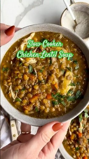 Slow Cooker Chicken Lentil Soup #healthyrecipes