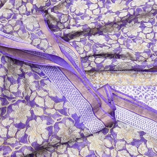 Indian Vintage Sari Purple & Ivory Pure Silk Block Printed Sarees Craft Fabric 6yd Floral Dress Making Bollywood Silk Sarees - Etsy