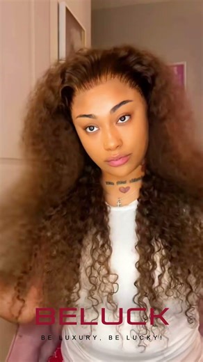 Perfect Chocolate Brown Curly Wig Install🤎#beluckhair #foryou #gluelesswig #chocolatebrownwig