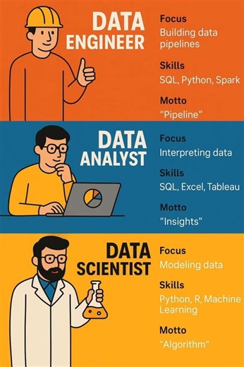 Inside the Data World: Engineer, Analyst, Scientist — What’s the Difference? Data Engineer: A data engineer is responsible for designing, building, and maintaining the architecture that enables data storage, processing, and analysis at scale. Their primary focus is on building reliable data pipelines, transforming raw data into formats usable by analysts and data scientists. They work with big data tools, develop ETL processes, and manage data warehousing systems. Proficiency in SQL, Python, and