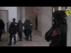 Anti-Terrorism Brigade BAT unit Tunisian police in action during the attack of Tunis Bardo museum