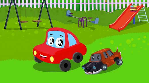 little red car and the scary flying sharks in a Halloween special video by Kids Channel
