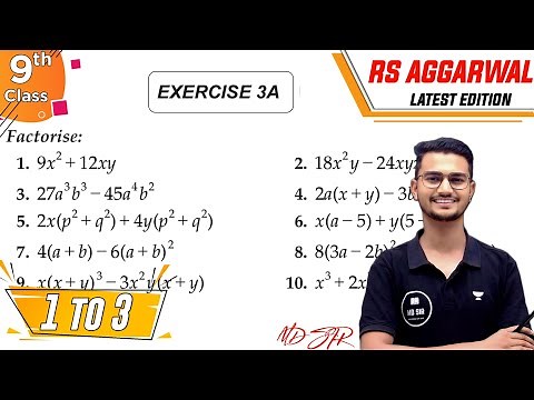 Rs Aggarwal Class 9 | Exercise 3A Question number 1 - 3 | Chapter 3 Factorisation | Md Sir Class 9