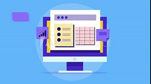 Business organisation using project management software including task assignment, team collaboration and marketing technology on pc screen, video animation concept.