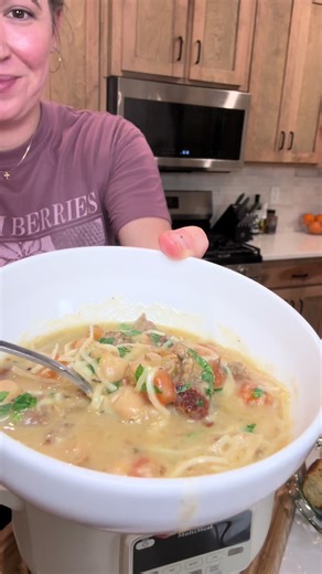 Crockpot Bean & Bacon Chowder 16oz northern beans, soak 24hrs 16oz sausage, browned 8oz bacon, cooked & diced 1C each carrots, onion, & celery diced 6 cups chicken broth 1tbsp minced garlic 1tsp red pepper flakes 1tsp thyme 1/2 tbsp parsley 2 bay leaves *1/4 cup parm cheese *optional 1/2 cup heavy cream 1.Add ingredients (besides *) to slow cooker, cook low 8-10hrs 2. Add parm & cream 30 min before serving Rolls: 1 1/4C warm water 2tbsp active yeast 4tbsp sugar 1/3C soft butter 1.5 tsp each salt