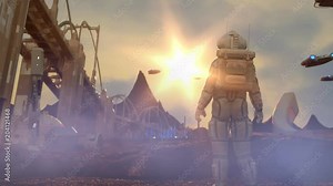 colony of the future on Mars render 3d