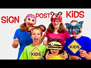 Learn English Words! Boxing Factory and Unboxing Room with Sign Post Kids! Animal Masks!
