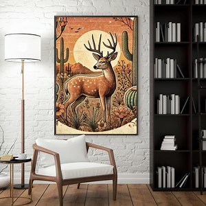 Desert Deer Poster - Sonoran Desert - Boho Vintage Wall Art - Southwest Print - Tucson Phoenix - National Parks - Gift Idea Gift for Him - Etsy