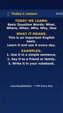 Basic Question Words: What, Where, When, Who, Why, How | Learn English Daily