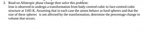 Read on Allotropic phase change then solve this problem:Iron ... | Filo