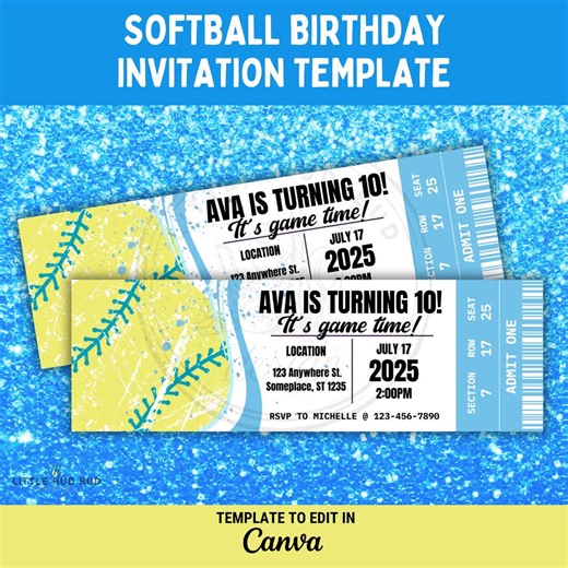 Editable Softball Birthday Party Invitation Ticket Template for Party Invitation Softball Themed Party Softball Ticket Birthday Invitation - Etsy