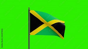 3D Rendered Jamaica National Flag Waving Animation with Realistic Wind Motion, National flag of Jamaica with seamless loop animation, 2K Resolution with Green Screen Background