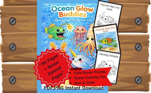 Ocean Animals Coloring Book for Kids | 36 Pages (digital Download) - Etsy