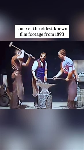 The History Source on Instagram: "Here’s a fascinating look at some of the oldest known film footage we have preserved. It’s dated to 1893 and was recorded at Thomas Edison’s lab, part of his experiments with “kinetoscope” technology. The footage features a group of blacksmiths and a dancing woman. The short footage is some of the earliest experimentation in recording methods, the original film has been enhanced and colorized using Ai. Video credit: Xixbacktolife YouTube #history #1800s #vintage