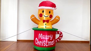 Christmas Outdoor Inflatables, Gingerbread Man in Hot Cocoa Mug Inflatable Decor, Blow Up Yard Decorations with LED Light, Xmas Holiday Inflatables Outdoor Decor for Party Yard Garden Lawn