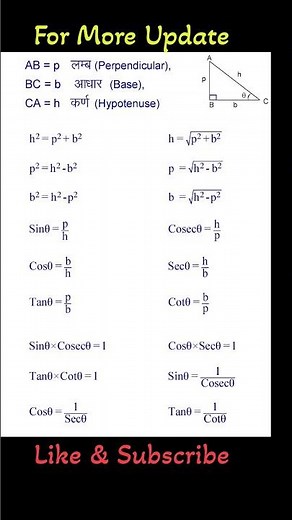 Trigonometry Formulas | Basic Trigonometric Identities | Right Triangle Formula | Maths Revision