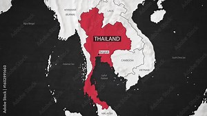 Thailand Map - Fast Zooming from World Map. Animated Motion Graphics Shape Map of the Thailand. 4K Resolution Stock Video for News, Vlogs etc.