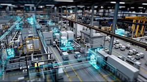ICS. Industrial Control Systems. Cybersecurity. Industrial automation. IIoT. Critical infrastructure. A detailed view of a modern industrial factory setup. Stock ビデオ