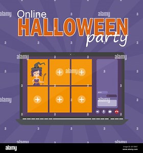 Online Halloween party concept, computer screen have video conference to celebrate, video call with funny witch, flat vector illustration Stock Vector Image & Art - Alamy