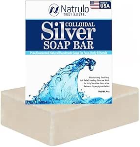 Colloidal Silver Soap Bar, 4oz Unscented – Natural Handmade in USA Pure Cleanser for Face, Body & Hands – Cleansing, Moisturizing, Soothing Itch Relief Wash for Sensitive Skin, Acne, Hyperpigmentation