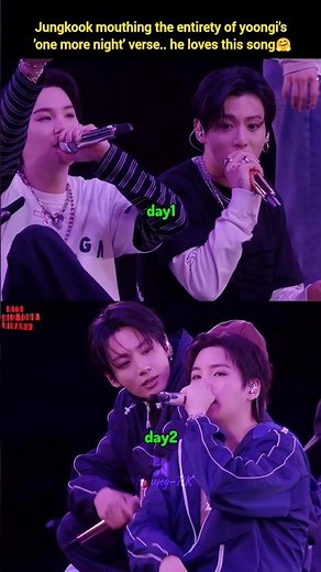 Jungkook mouthing the entirety of yoongi's 'one more night' verse..🤗 BUSAN Concert!