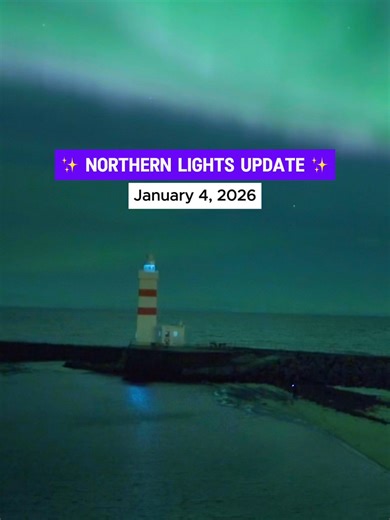 Northern Lights forecast for Jan 4, Sunday night magic! 🌌✨ Tonight’s aurora activity is moderate (KP 3), and there are patches of clear skies, especially in the southern region. That’s your sign to get out after dark and check the skies. 💚 #iceland #northernlights #travel #traveltiktok #fyp