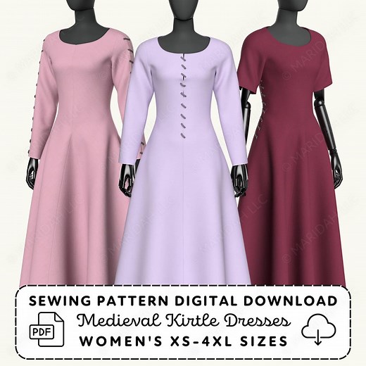 Medieval Dress Sewing Pattern | Kirtle Cotehardie Costume XS-4XL (PDF Digital Download) - Etsy
