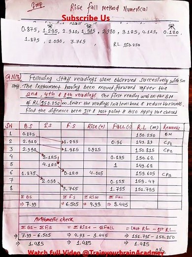 Levelling survey | rise fall numericals#survey #autolevel #risefall#surveyingengineering