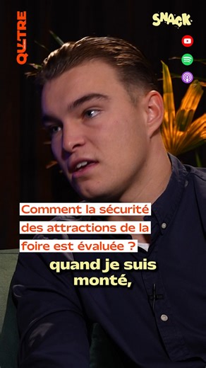 🦺 À quel point les attractions des forains sont contrôlées au niveau de la sécurité ? 🤔 🎡 À seulement 20 ans, Piet Verwijk vient de franchir un cap impressionnant dans le monde forain. Déjà invité une première fois dans Snack - Qu4tre, il revient aujourd’hui pour raconter une nouvelle étape de son parcours : il est désormais propriétaire d’une des attractions les plus hautes d’Europe, la tour Mission Impossible ! 🔴 L'émission complète est disponible sur YouTube, Spotify et Apple Podcast ! | 