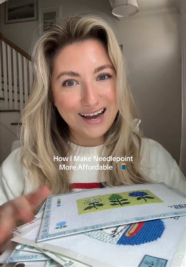 A few ways I have found to make needlepoint more affordable! The hobby of needlepoint can be quite pricey, but I have found a few ways I like to cut costs, especially for those who want to start needlepoint but are intimidated by the prices. Printed needlepoint canvases are much more affordable than hand painted ones. I highly recommend @NeedlePaint.com for printed needlepoint canvases! Threads: DMC pearl cotton or floss are both affordable options for those wanting to start needlepoint. Self-fi