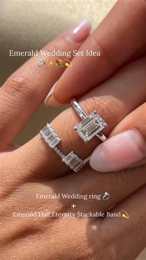 DiamondsbyUK | Engagement Ring & Wedding Band on Instagram: "Emerald lab grown diamond engagement ring 💎✨ Stack it with an emerald open-gap band to create a perfect bridal set💍 A perfect bridal set and a beautiful Valentine’s gift for your partner 💖🌹 Customize it your way and make your love story unforgettable.💍✨ #diamondsbyUK emerald engagement ring, lab grown diamond bridal set, emerald stackable band, sustainable diamond jewelry, Valentine diamond ring #EmeraldDiamond #LabGrownDiamond #E