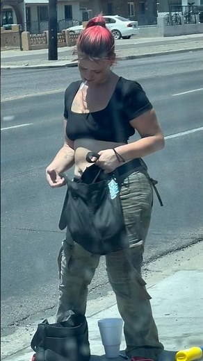 Homeless woman exhausted from working all day