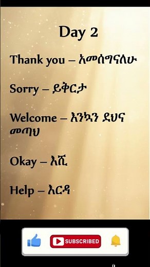 Day 2 – Basic English Words with Amharic Meaning | መሠረታዊ የእንግሊዝኛ ቃላት | Daily Amharic English